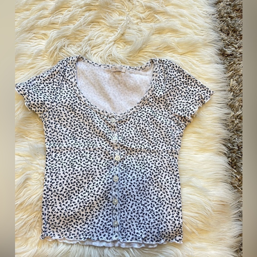 White & Black Floral Print Top